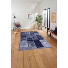 Napoli Home Baskılı Patchwork Otantik Model Yıkanabilir Kaymaz Yolluk Mutfak Salon Halısı, Patchwork-22-Lacvert,