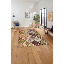 Napoli Home Baskılı Patchwork Etnik Modern Yıkanabilir Kaymaz Yolluk Mutfak Salon Halısı, Patchwork-32-Renkli,