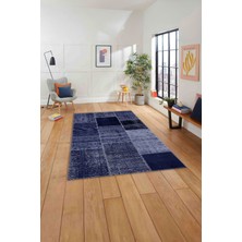Napoli Home Baskılı Patchwork Etnik Görünüm Yıkanabilir Kaymaz Yolluk Mutfak Salon Halısı,Patchwork-39-Lacivert,