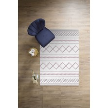 Napoli Home Dijital Baskılı Sade Kilim Motifli Yıkanabilir Kaymaz Yolluk Mutfak Salon Halısı, Sade-95-Pembe,