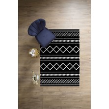 Napoli Home Dijital Baskılı Sade Kilim Motifli Yıkanabilir Kaymaz Yolluk Mutfak Salon Halısı, Sade-95-Siyah,