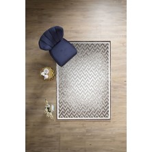 Napoli Home Dijital Sade Çerçeveli Zigzag Model Yıkanabilir Kaymaz Yolluk Mutfak Salon Halısı, Sade-88-Bej,