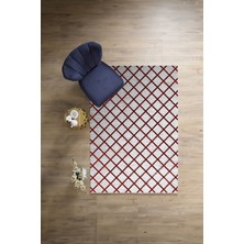 Napoli Home Dijital Sade Kare Çizgi Desenli Yıkanabilir Kaymaz Yolluk Mutfak Salon Halısı, Sade-58-Kırmızı,