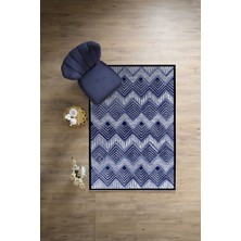 Napoli Home Dijital Baskılı Sade Kilim Desenli Yıkanabilir Kaymaz Yolluk Mutfak Salon Halısı, Sade-87-Lacivert,