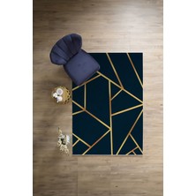 Napoli Home Dijital Baskılı Sade Çizgili Modern Yıkanabilir Kaymaz Yolluk Mutfak Salon Halısı, Sade-90-Lacivert,