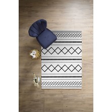 Napoli Home Dijital Baskılı Sade Kilim Motifli Yıkanabilir Kaymaz Yolluk Mutfak Salon Halısı, Sade-95-Beyaz,