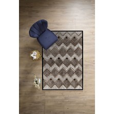 Napoli Home Dijital Baskılı Sade Kilim Desenli Yıkanabilir Kaymaz Yolluk Mutfak Salon Halısı, Sade-87-Kahve,