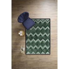 Napoli Home Dijital Baskılı Sade Kilim Desenli Yıkanabilir Kaymaz Yolluk Mutfak Salon Halısı, Sade-87-Yeşil,