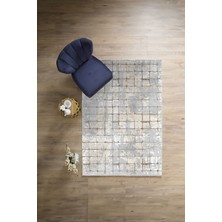 Napoli Home Dijital Baskılı Sade Kare Desenli Yıkanabilir Kaymaz Yolluk Mutfak Salon Halısı, Sade-73-Bej,