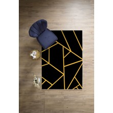 Napoli Home Dijital Baskılı Sade Çizgili Modern Yıkanabilir Kaymaz Yolluk Mutfak Salon Halısı, Sade-90-Siyah,