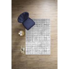 Napoli Home Dijital Baskılı Sade Kare Desenli Yıkanabilir Kaymaz Yolluk Mutfak Salon Halısı, Sade-73-Gri,