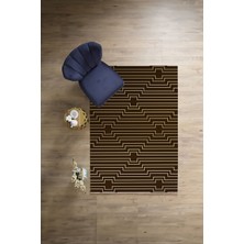 Napoli Home Dijital Sade Modern Çizgi Motifli Yıkanabilir Kaymaz Yolluk Mutfak Salon Halısı, Sade-96-Kahve,