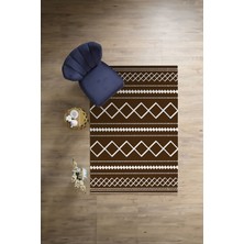 Napoli Home Dijital Baskılı Sade Kilim Motifli Yıkanabilir Kaymaz Yolluk Mutfak Salon Halısı, Sade-95-Kahve,
