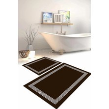 Napoli Home Dijital Baskılı Yıkanabilir Kaymaz Sade Çerçeveli Banyo Paspası Klozet Takımı, Klozet-56-Kahve,