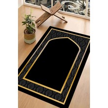 Napoli Home Dijital Baskılı Kaymaz Taban Yıkanabilir Çeyizlik Namazlık Seccade, Seccade-79-Siyah,