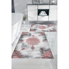 Napoli Home Dijital Baskılı Yıkanabilir Sade Vektörel Desenli Banyo Paspası Klozet Takımı, Klozet-95-Bordo,