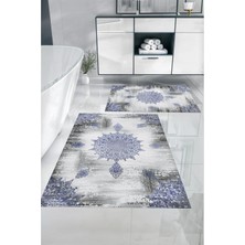 Napoli Home Dijital Baskılı Yıkanabilir Sade Vektörel Desenli Banyo Paspası Klozet Takımı, Klozet-95-Lacivert,