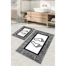 Napoli Home Dijital Baskılı Yıkanabilir Çerçeveli Ayak Baskılı Banyo Paspası Klozet Takımı, Klozet-52-Beyaz,