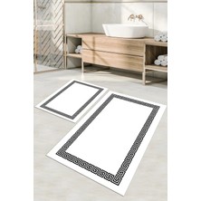 Napoli Home Dijital Baskılı Yıkanabilir Kaymaz Sade Çerçeveli Banyo Paspası Klozet Takımı, Klozet-56-Beyaz,