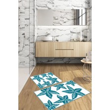Napoli Home Dijital Baskılı Yıkanabilir Kaymaz Deniz Yıldızı Banyo Paspası Klozet Takımı, Klozet-71-Turkuaz,