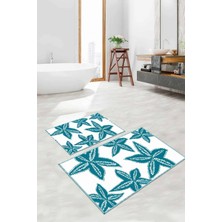 Napoli Home Dijital Baskılı Yıkanabilir Kaymaz Deniz Yıldızı Banyo Paspası Klozet Takımı, Klozet-71-Turkuaz,