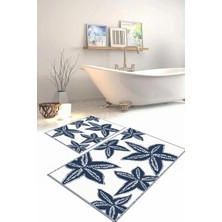 Napoli Home Dijital Baskılı Yıkanabilir Kaymaz Deniz Yıldızı Banyo Paspası Klozet Takımı, Klozet-71-Lacivert,