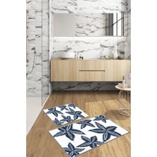 Napoli Home Dijital Baskılı Yıkanabilir Kaymaz Deniz Yıldızı Banyo Paspası Klozet Takımı, Klozet-71-Lacivert,