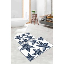 Napoli Home Dijital Baskılı Yıkanabilir Kaymaz Deniz Yıldızı Banyo Paspası Klozet Takımı, Klozet-71-Lacivert,