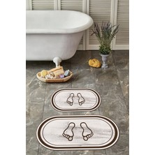 Napoli Home Dijital Baskılı Yıkanabilir Kaymaz Ayak Baskılı Oval Banyo Paspası Klozet Takımı, Klozet-51-Kahve,