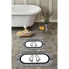 Napoli Home Dijital Yıkanabilir Çerçeveli Ayak Baskılı Oval Banyo Paspası Klozet Takımı, Klozet-52-Beyaz,