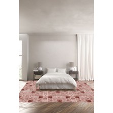 Napoli Home Baskılı Kaymaz Yıkanabilir Patchwork Etnik Desenli Üçlü Yatak Odası, Yo-Patchwork-28-Bordo,