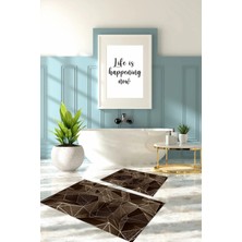 Napoli Home Dijital Baskılı Yıkanabilir Geometrik Desenli Banyo Paspası Klozet Takımı, Klozet-87-Kahve,