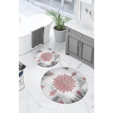 Napoli Home Dijital Yıkanabilir Sade Vektörel Desenli Yuvarlak Banyo Paspası Klozet Takımı, Klozet-95-Bordo,