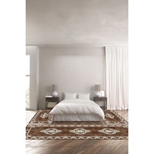 Napoli Home Dijital Baskılı Kaymaz Yıkanabilir Klasik Desen Modern Üçlü Yatak Odası, Yo-Klasik-33-Kahve,
