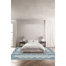 Napoli Home Dijital Baskılı Kaymaz Yıkanabilir Klasik Sade Modern Üçlü Yatak Odası, Yo-Klasik-44-Mavi,