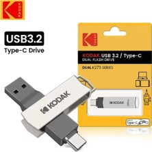 Kodak 32Gb.Type-C ve Usb 3.2 Type-C Girişli Tüm Telefonlara ve İphone 15/16/17  Serisine Uygun Yüksek Hızlı Otg Flash Bellek Çift Giriş Metal Sağlam Orjinal