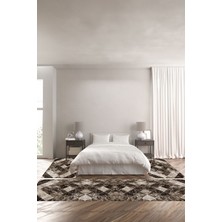 Napoli Home Dijital Kaymaz Yıkanabilir Modern Kare Mermer Desenli Üçlü Yatak Odası, Yo-Modern-136-Kahve,