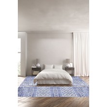 Napoli Home Dijital Baskılı Kaymaz Yıkanabilir Modern Etnik Desenli Üçlü Yatak Odası, Yo-Modern-175-Lacivert,