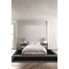 Napoli Home Baskılı Kaymaz Yıkanabilir Çerçeveli Zigzag Kenarlı Üçlüyatak Odası,Yo-Çerçevelı-116-Sıyah,