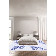 Napoli Home Dijital Baskılı Kaymaz Yıkanabilir Modern Kelebek Desenli Üçlü Yatak Odası, Yo-Modern-147-Mavi,