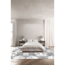 Napoli Home Dijital Baskılı Kaymaz Yıkanabilir Modern Ağaç Küre Desenli Üçlü Yatak Odası, Yo-Modern-155-Gri,