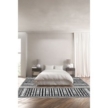 Napoli Home Dijital Baskılı Kaymaz Yıkanabilir Modern Çizgili Çerçeveli Üçlü Yatak Odası, Yo-Modern-174-Gri,