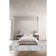 Napoli Home Dijital Baskılı Kaymaz Yıkanabilir Modern Etnik Desenli Üçlü Yatak Odası, Yo-Modern-175-Gri,