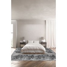 Napoli Home Dijital Baskılı Kaymaz Yıkanabilir Modern Kuş Tüyü Motifli Üçlü Yatak Odası, Yo-Modern-157-Gri,