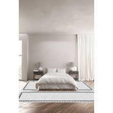Napoli Home Dijital Kaymaz Yıkanabilir Modern Çerçeveli Sade Desenli Üçlü Yatak Odası, Yo-Modern-188-Gri,
