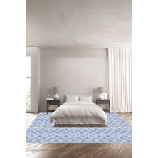 Napoli Home Dijital Baskılı Kaymaz Yıkanabilir Modern Klasik Sade Üçlü Yatak Odası Takımı, Yo-Modern-182-Mavi,