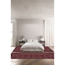 Napoli Home Dijital Kaymaz Yıkanabilir Modern Çerçeveli Sade Desenli Üçlü Yatak Odası, Yo-Modern-188-Bordo,