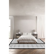 Napoli Home Dijital Kaymaz Yıkanabilir Modern Sade Çerçeveli Klasik Üçlü Yatak Odası, Yo-Modern-218-Siyah,