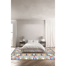 Napoli Home Dijital Baskılı Kaymaz Yıkanabilir Modern Motif Desenli Üçlü Yatak Odası, Yo-Modern-216-Renkli,