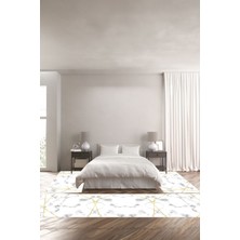 Napoli Home Dijital Baskılı Kaymaz Yıkanabilir Mermer Çizgi Motifli Üçlü Yatak Odası, Yo-Mermer-40-Gold,